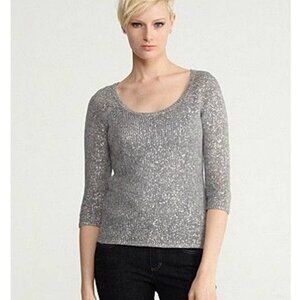 Eileen Fisher - Karma Shimmer Stitch Sccop Neck Pullover - Silver - Medium